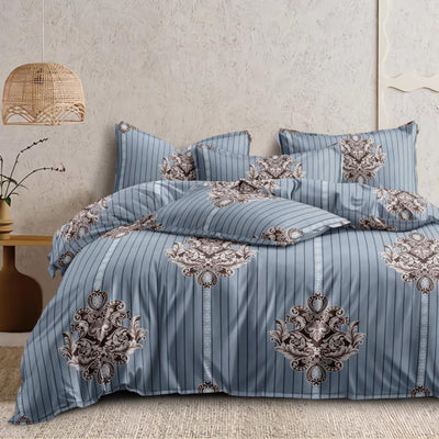 Checkered Motifs Cotton Blend Elastic Fitted King Bedsheet