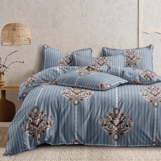 Checkered Motifs Cotton Blend Elastic Fitted King Bedsheet