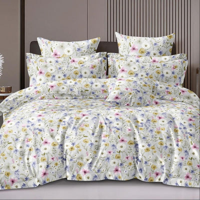 Coral Bloom Cotton Blend Elastic Fitted King Bedsheet