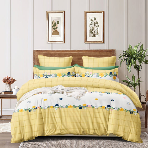 Yellow Spade 180 TC Cotton Blend Flat King Bedsheet