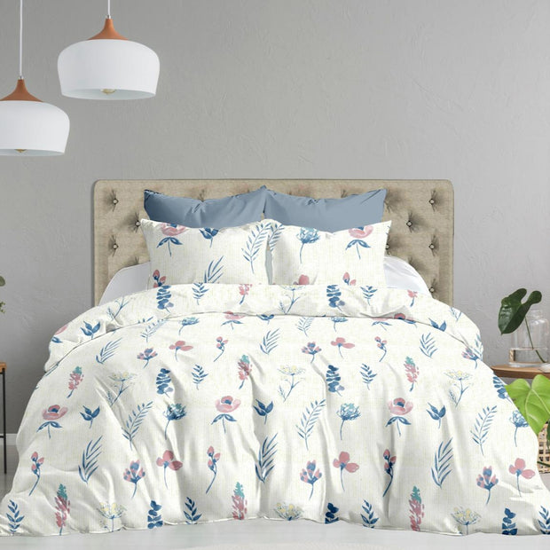 Vintage Bliss  Premium 100% Cotton Elastic Fitted Bedsheet - Blue