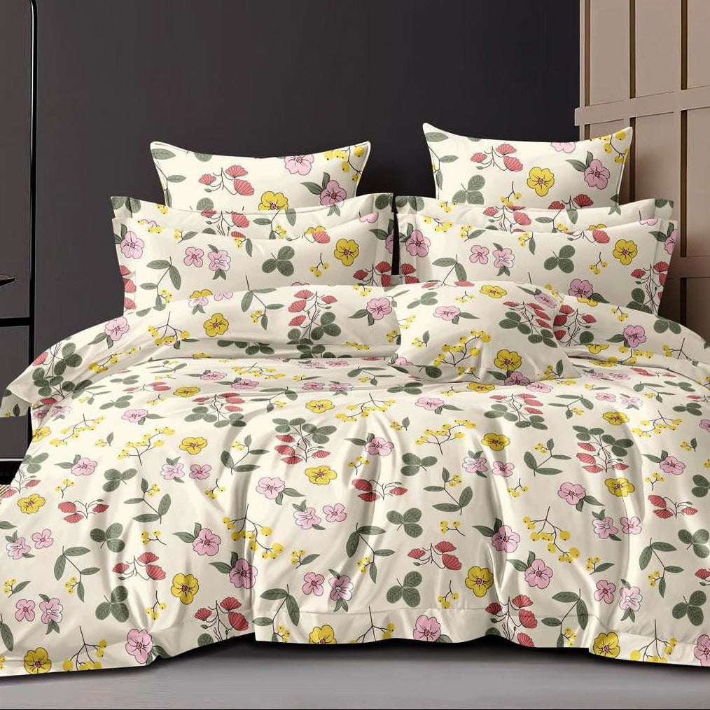Multi Color Bloom 210 TC Cotton Blend Flat King Bedsheet