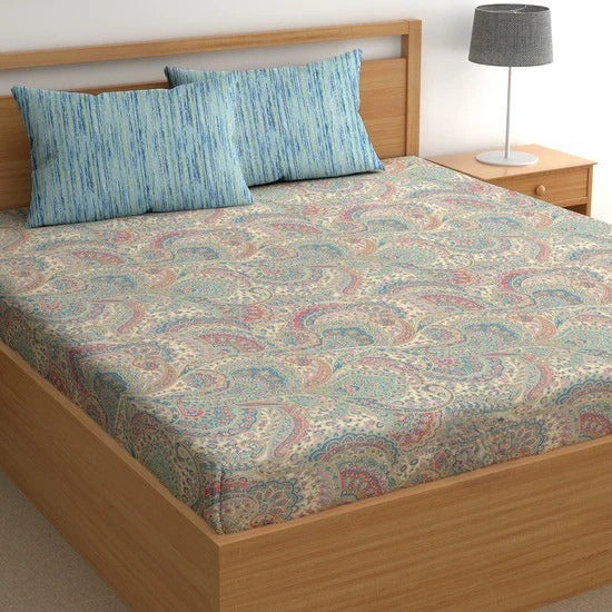 Colourful Mandana Cotton Blend Elastic Fitted King Bedsheet