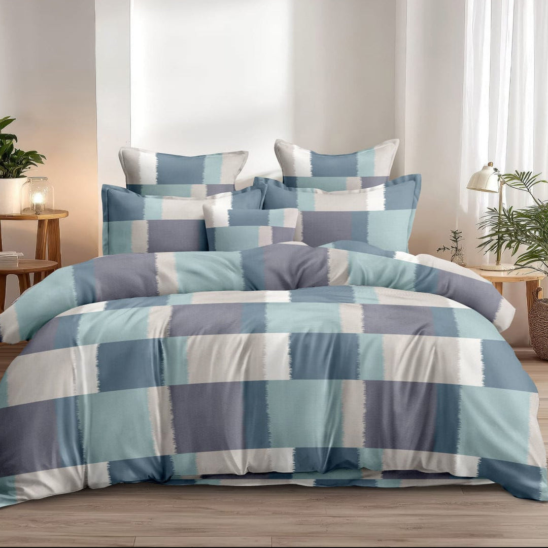 Blue Horizon Cotton Blend Elastic Fitted King Bedsheet