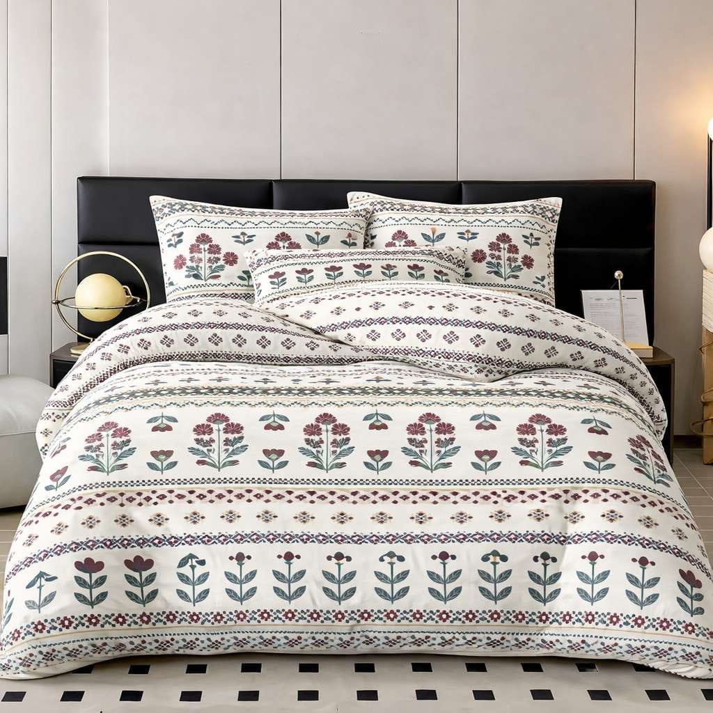 Folk Garden Cotton Blend Elastic Fitted King Bedsheet