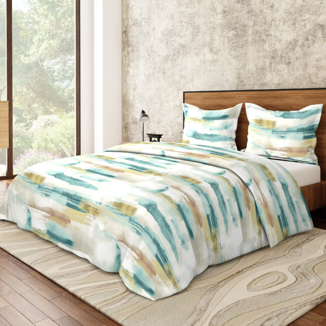 Aqua Strokes Cotton Blend Elastic Fitted King Bedsheet