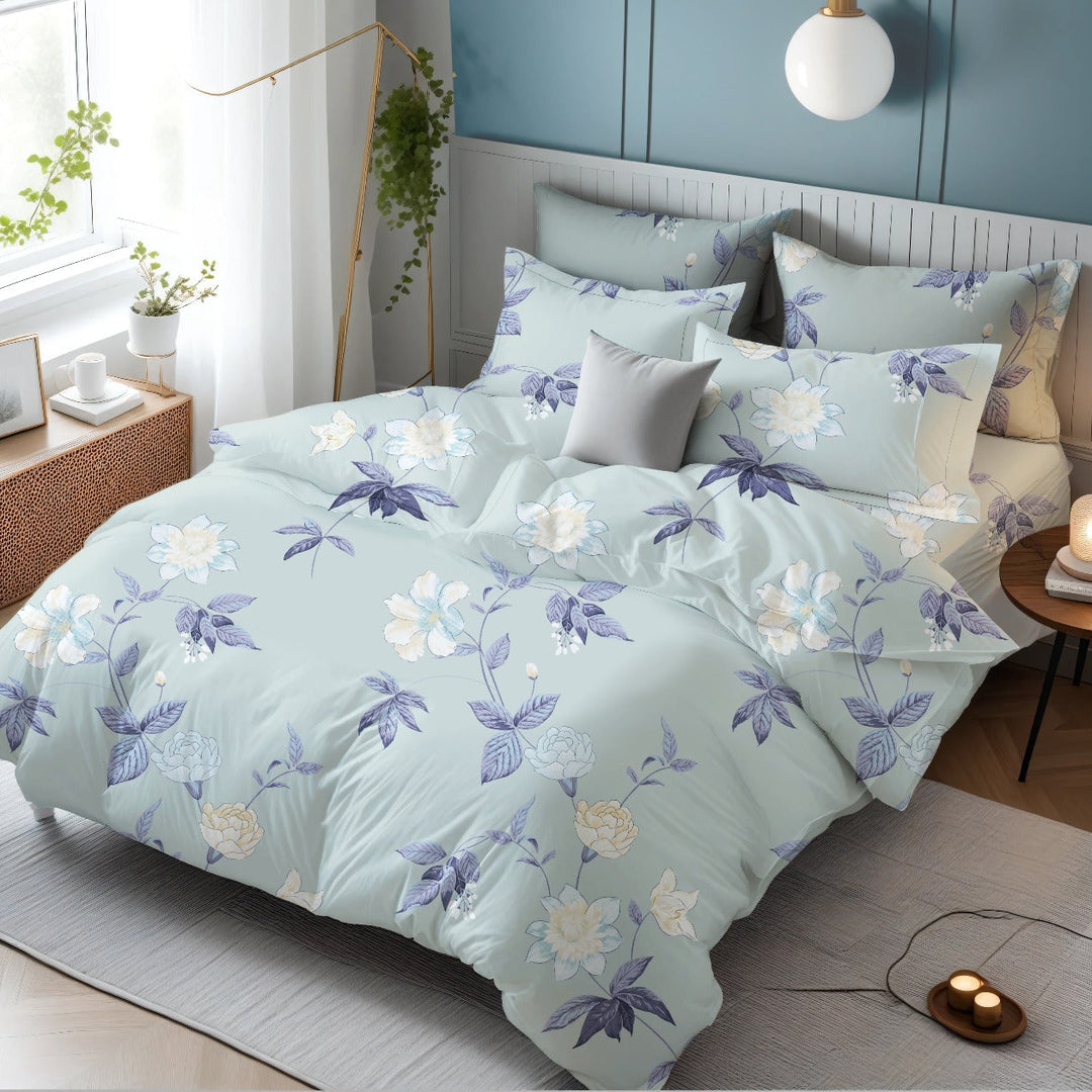 Aqua Garden Cotton Blend Elastic Fitted King Bedsheet