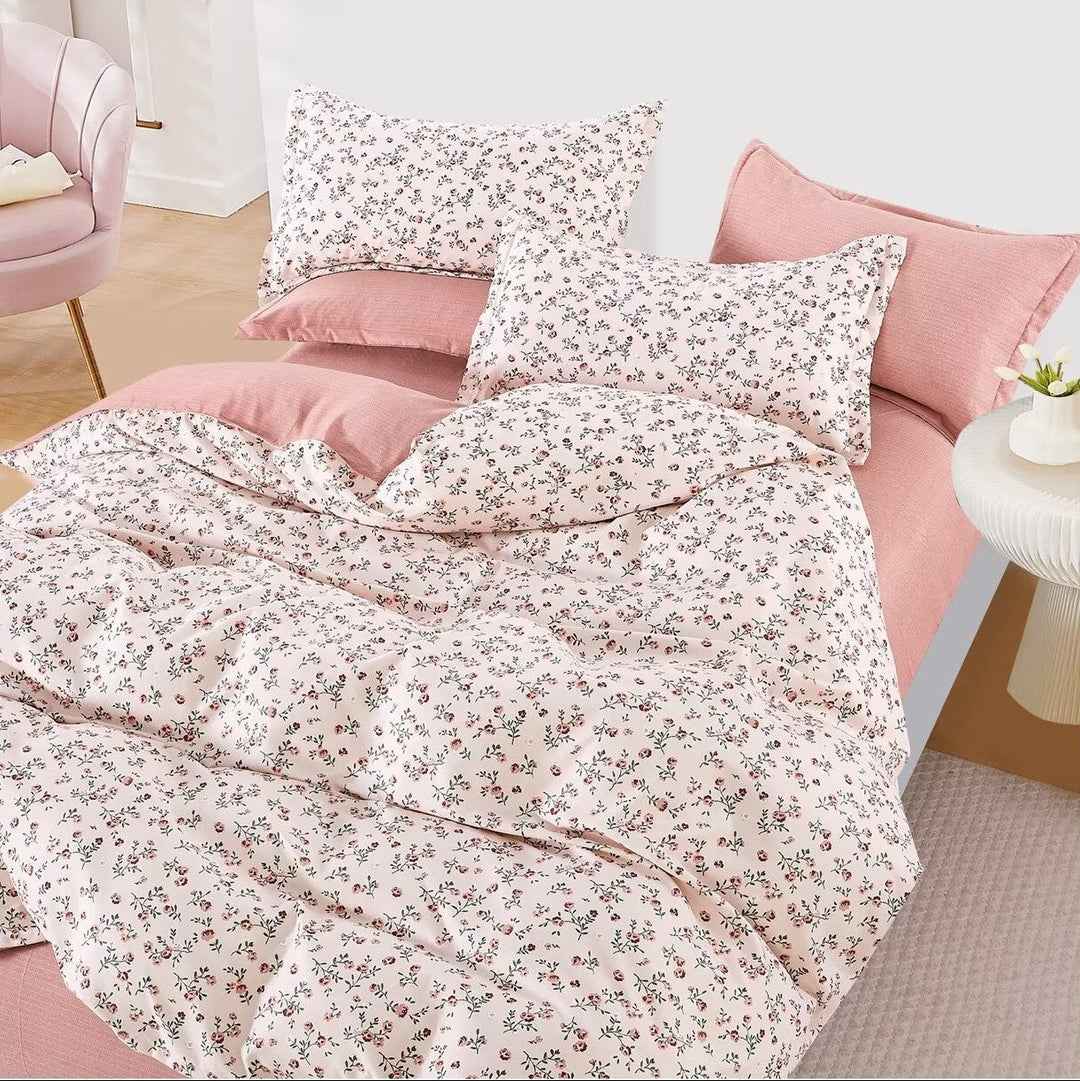Blush Bloom Cotton Blend Elastic Fitted King Bedsheet