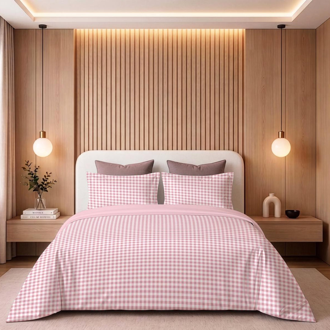 Crisscross Pink Cotton King Bedsheet - 250 TC