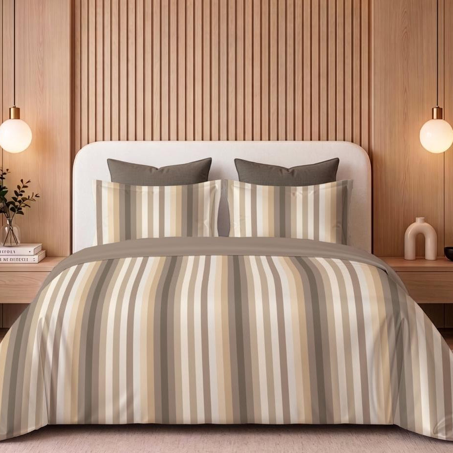 Beige Band Cotton King Bedsheet - 250 TC