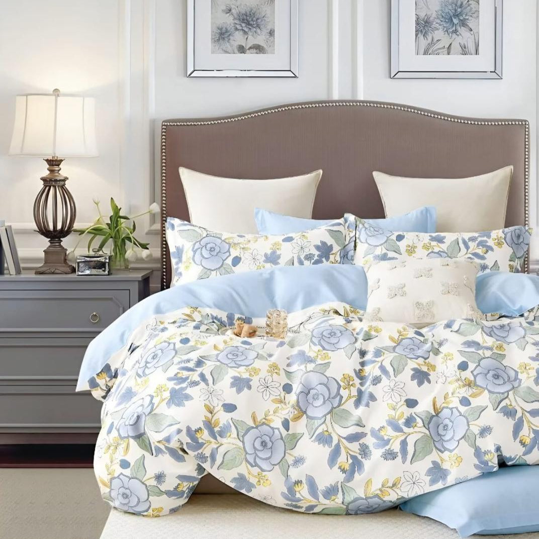 Same Bluebell Charm Cotton Blend Super King Bedsheet with 2 Pillow Covers (108x108 inches)