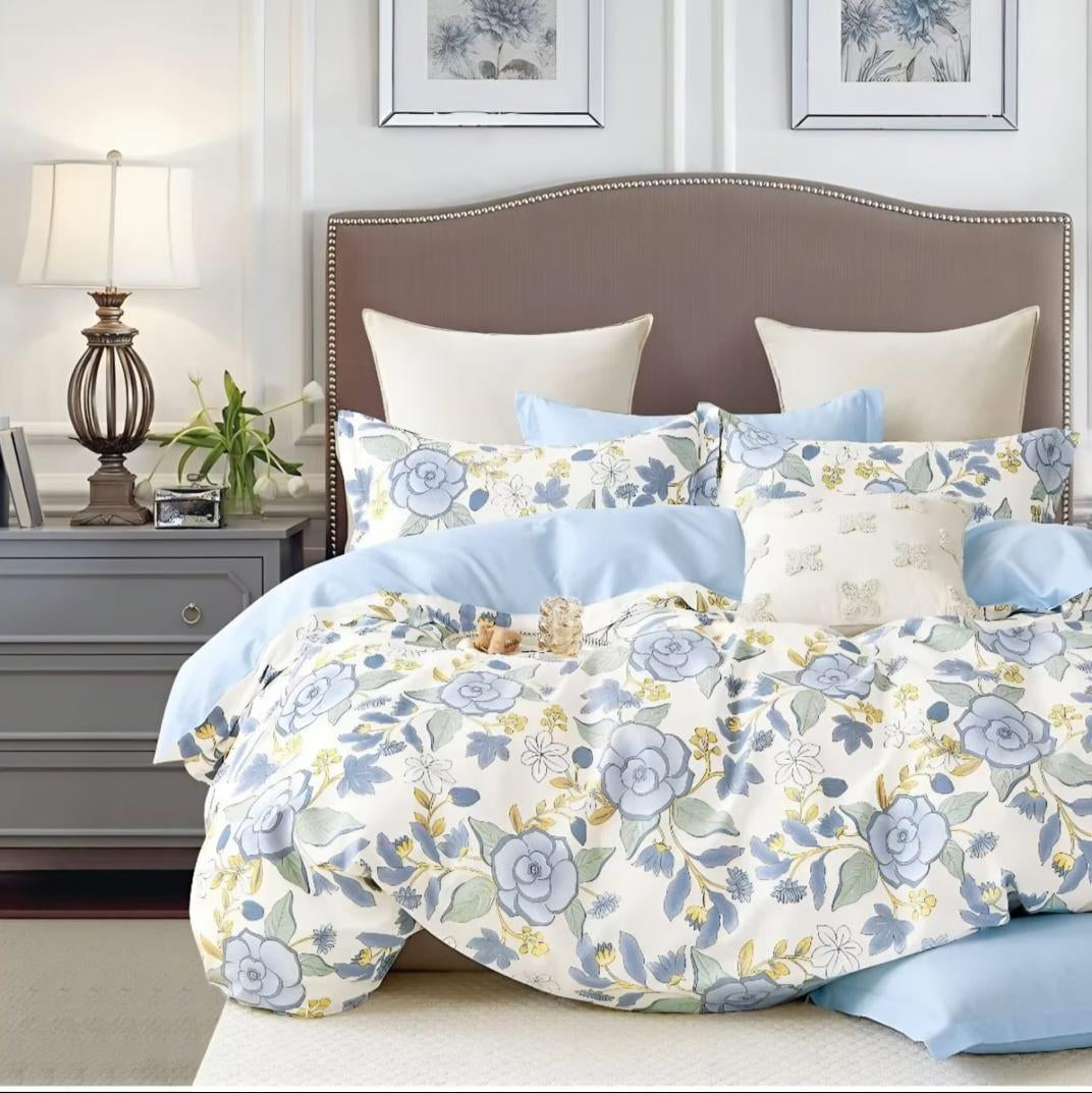 Same Bluebell Charm Cotton Blend Elastic Fitted King Bedsheet