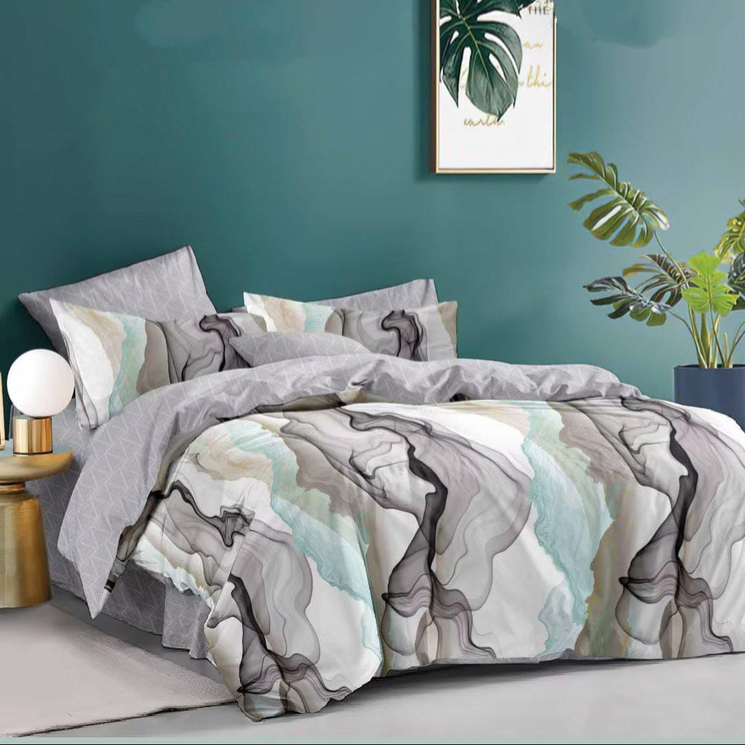 Aqua Strokes Cotton Blend Elastic Fitted King Bedsheet