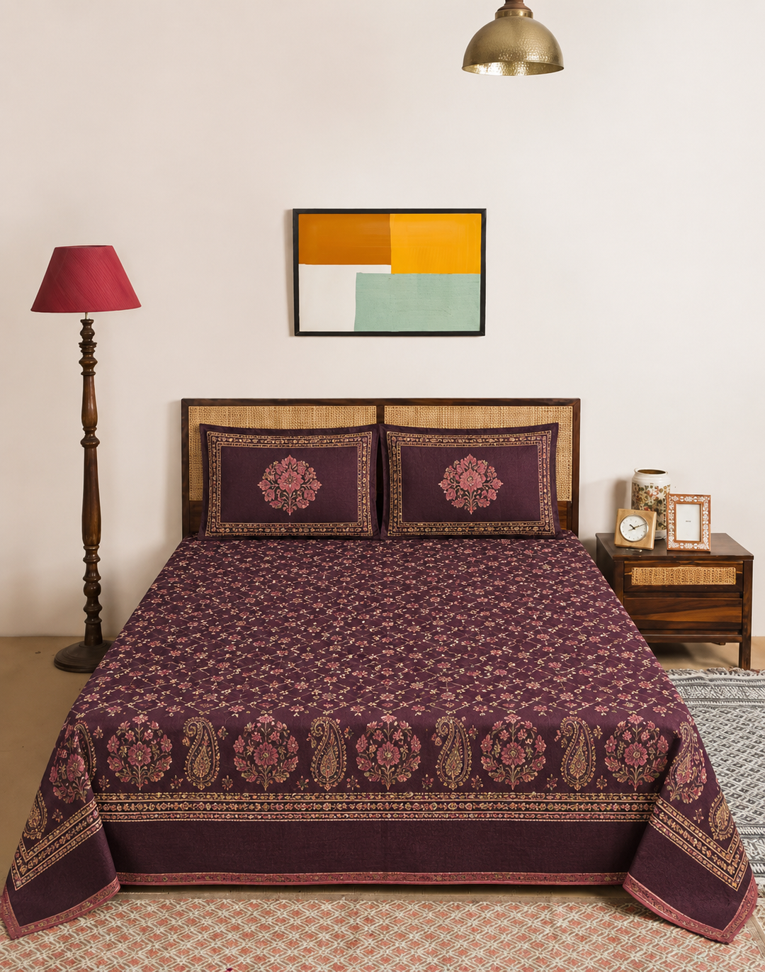 Aubergine Bagh Floral bedsheet set
