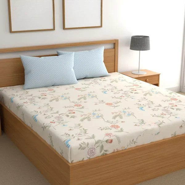 Dew Petal Cotton Blend Elastic Fitted Queen Bedsheet