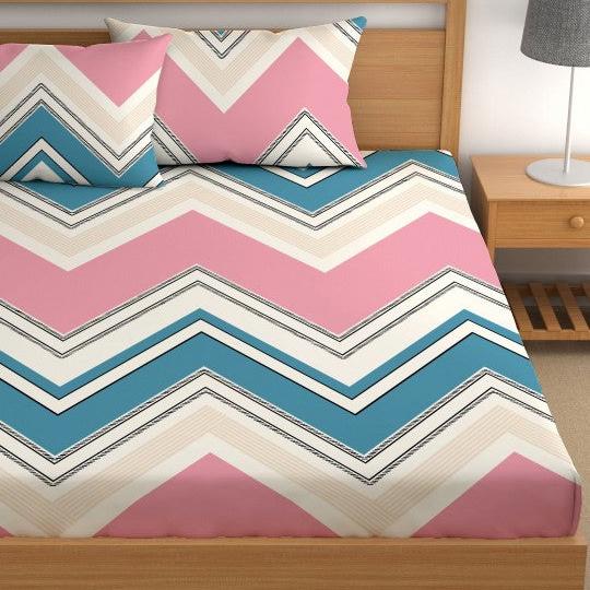 Chevron Print Cotton Blend Elastic Fitted King Bedsheet