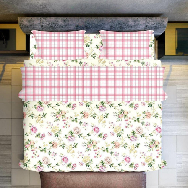 Pink Rose Cotton Blend Super King Bedsheet with 2 Pillow Covers (108x108 inches)