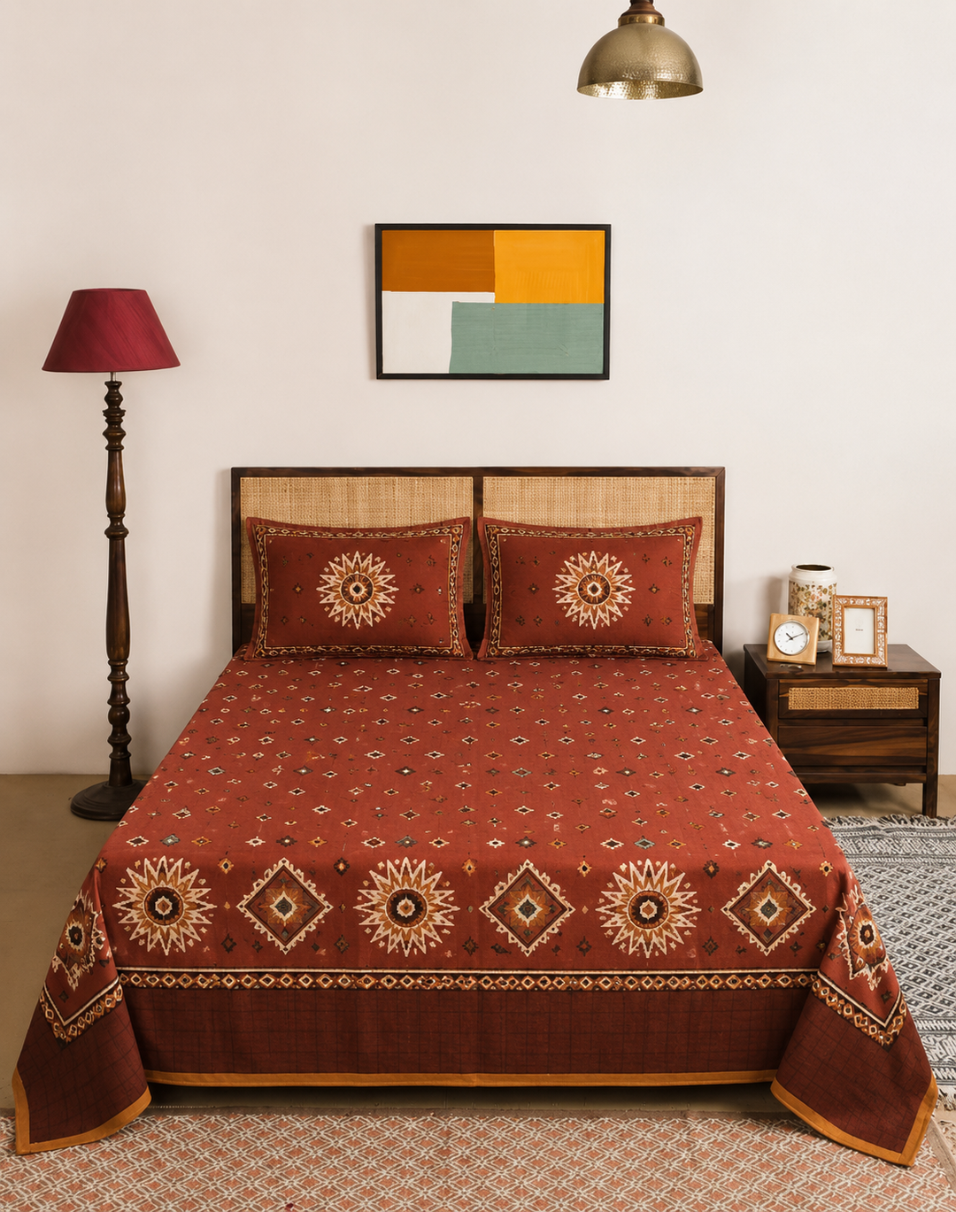Burnt Rust Kutch Sunburst bedsheet set