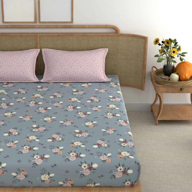 Small Bunch Cotton Blend Elastic Fitted King Bedsheet