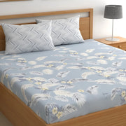 Serene Palm Bloom Cotton Blend Elastic Fitted King Bedsheet