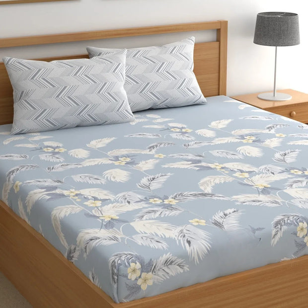 Serene Palm Cotton Blend Elastic Fitted Queen Bedsheet