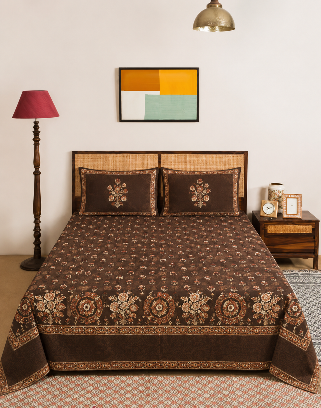 Dark Cocoa Sanganeri bedsheet set