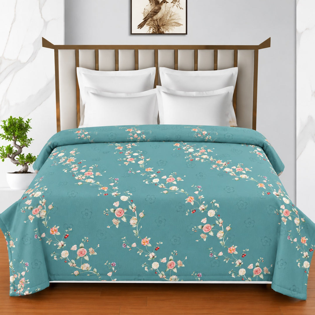 Teal Gardenia 180 GSM AC Room Reversible Double Bed Comforter