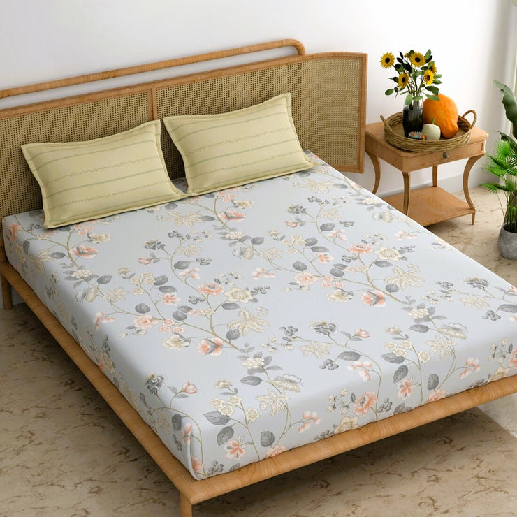 Blue Bail Elastic Fitted Cotton Blend King Bedsheet