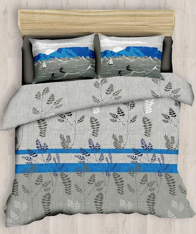 Blue Surfing Luxury Cotton King Size Bedsheet