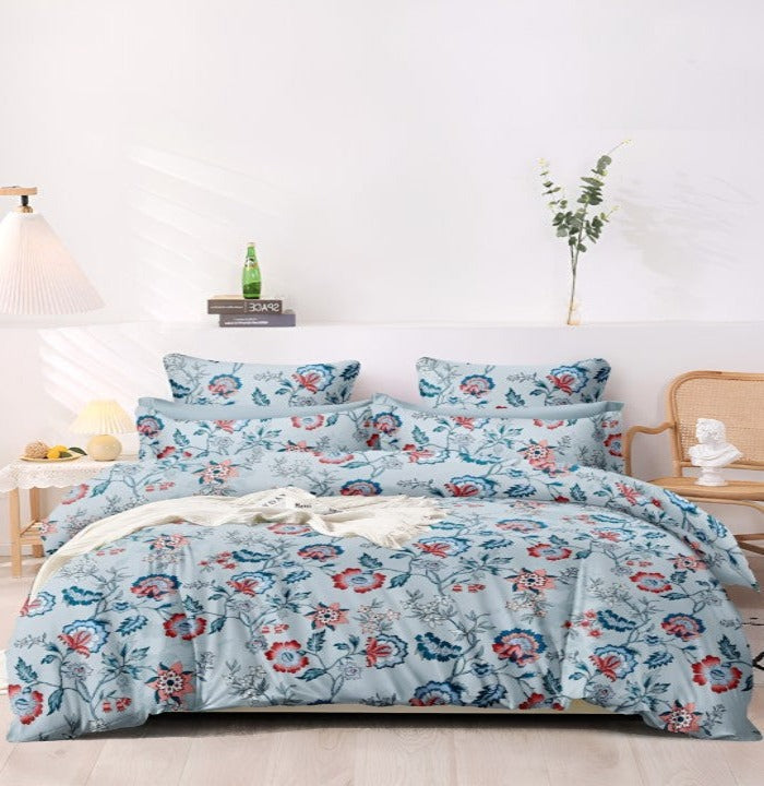 Grid Flora 210 TC Cotton Blend Flat King Bedsheet