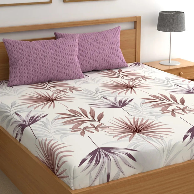 Blush Palm Whisper Cotton Blend Elastic Fitted King Bedsheet