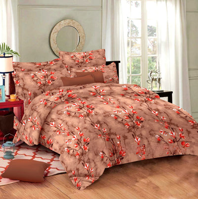 Procian All Over Printed 100% Cotton Elastic King Size Bedsheet - BROWN BALE