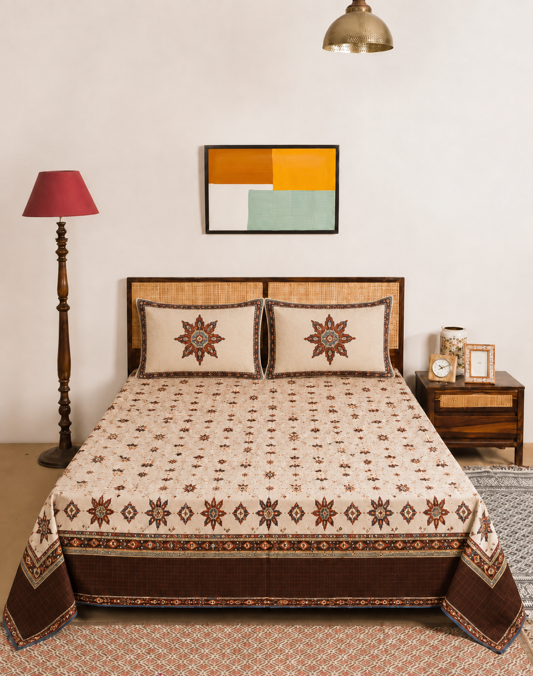 Earthy Ajrakh matching pillow covers