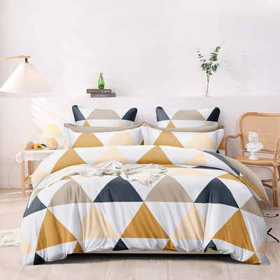Mustard Triangle Box Cotton Blend Elastic Fitted King Bedsheet