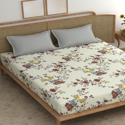 Snowflake Flower Cotton Blend Elastic Fitted King Bedsheet