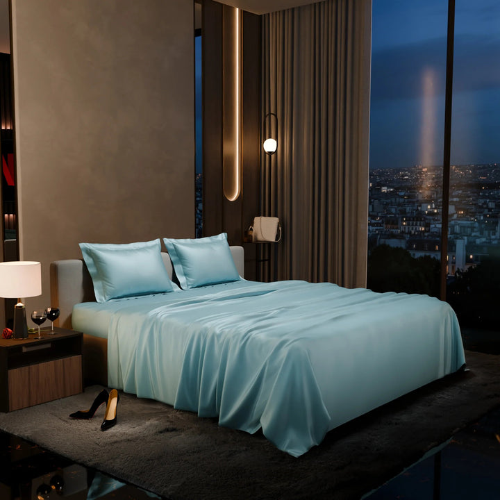 Dreamy Blue Super King Satin Flat Bedsheet