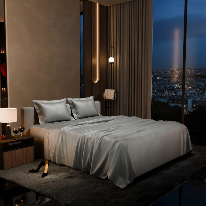 Mist Grey Super King Satin Flat Bedsheet