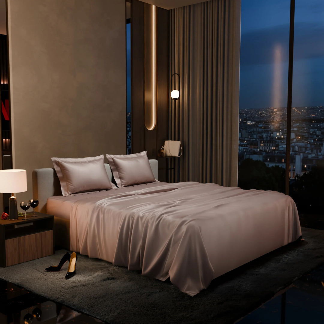 Champagne Super King Satin Flat Bedsheet
