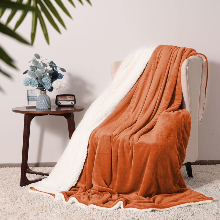 Sherpa California King Size Reversible 2in1 Blanket - Rust