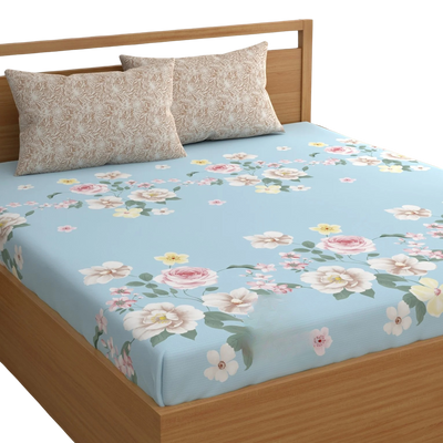 Skies Print Cotton Blend Elastic Fitted Queen Bedsheet
