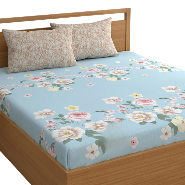Skies Print Cotton Blend Elastic Fitted Queen Bedsheet
