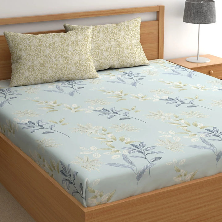 Garden Whispers Cotton Blend Elastic Fitted King Bedsheet