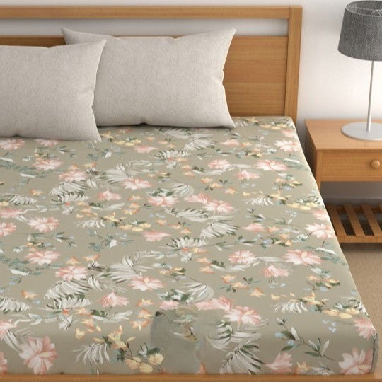 Green Forest Cotton Blend Elastic Fitted King Bedsheet