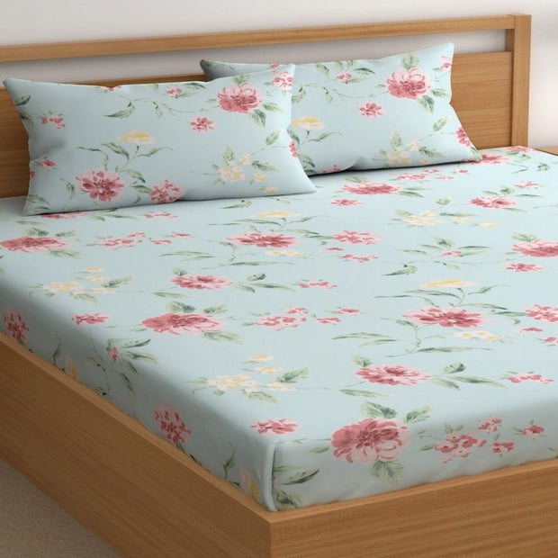 Posh Petal Cotton Blend Elastic Fitted King Bedsheet