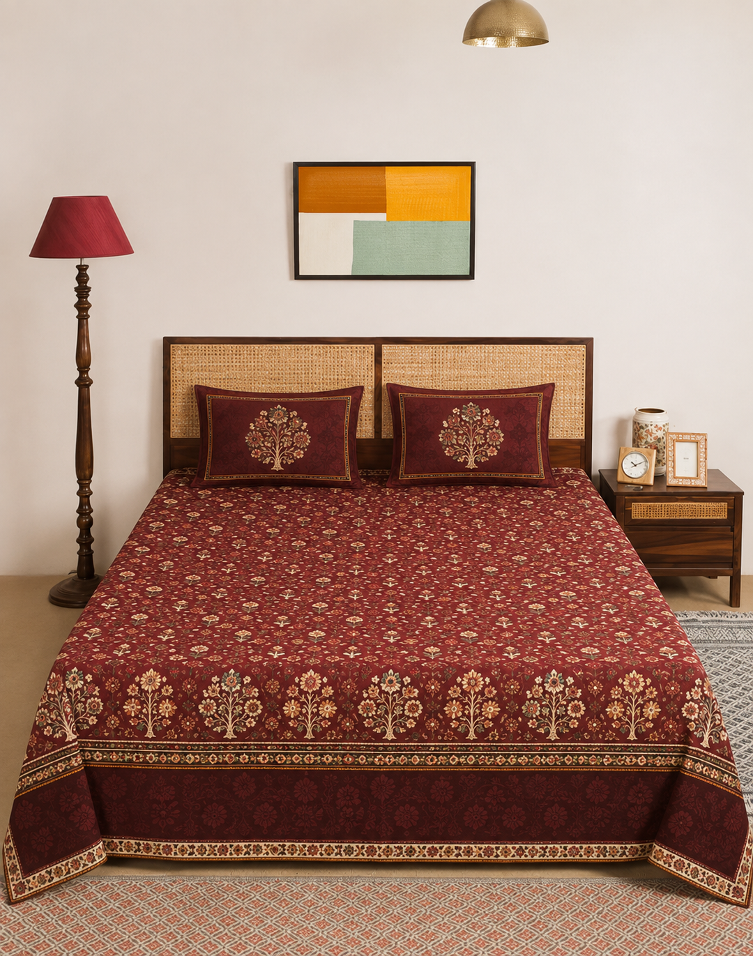 Oxblood Pomegranate Floral bedsheet set