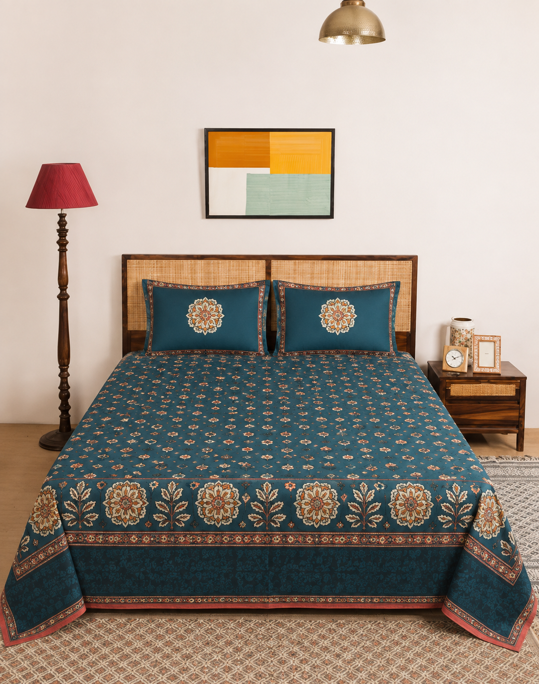 Petroleum Teal Zinnia bedsheet set