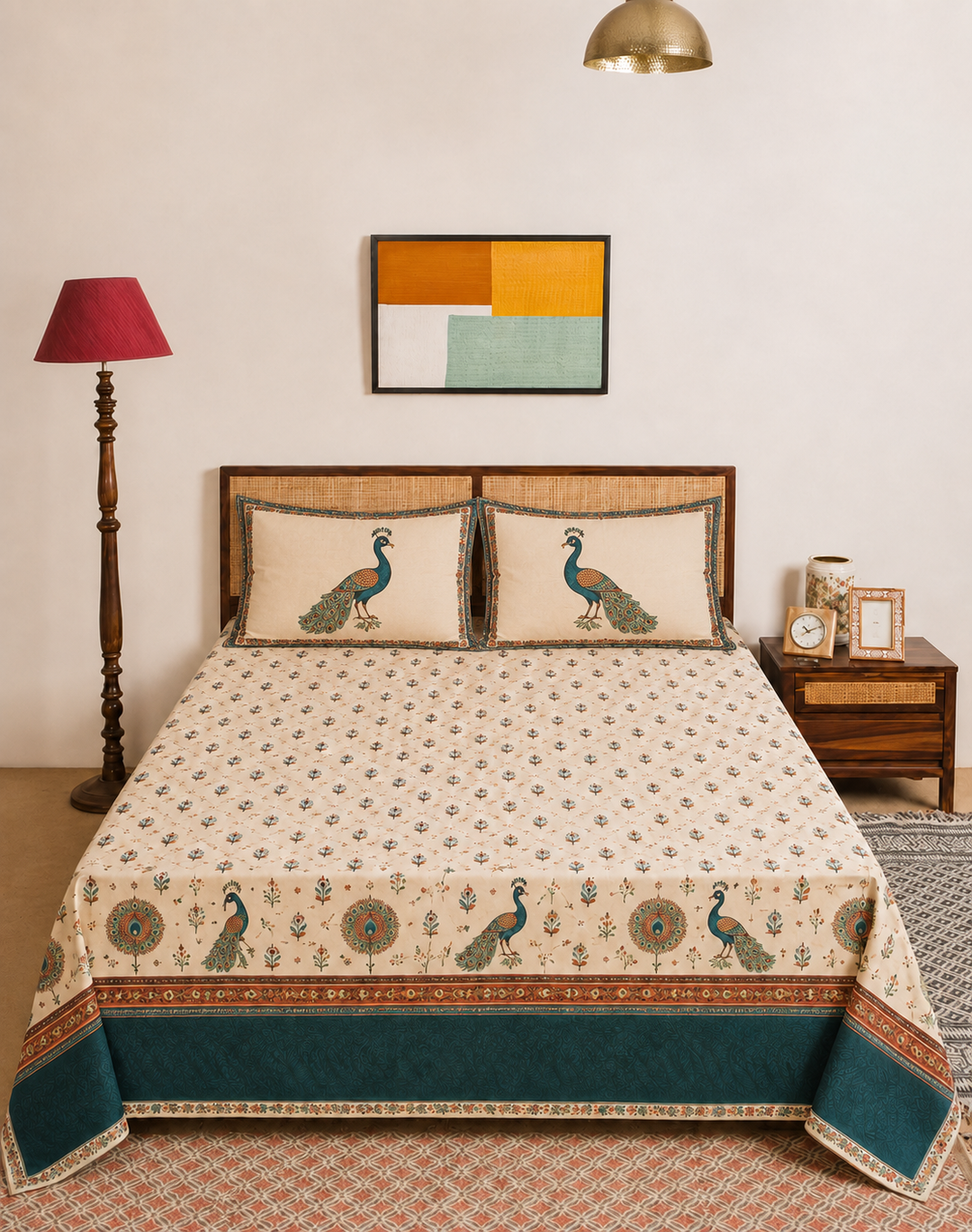 Teal Peacock matching pillow covers