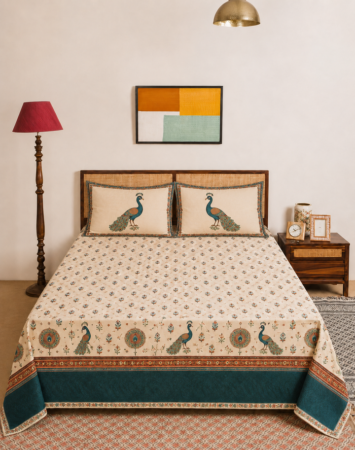 Teal Peacock matching pillow covers