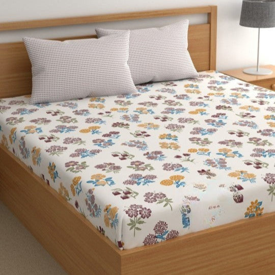 Bunch Floral Cotton Blend Elastic Fitted King Bedsheet