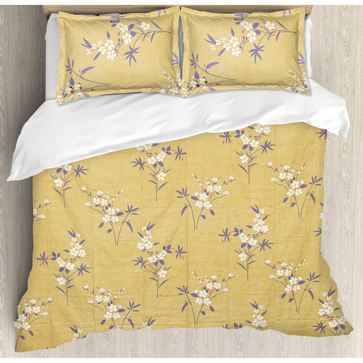 Yellow Stem Cotton Blend Elastic Fitted Queen Bedsheet